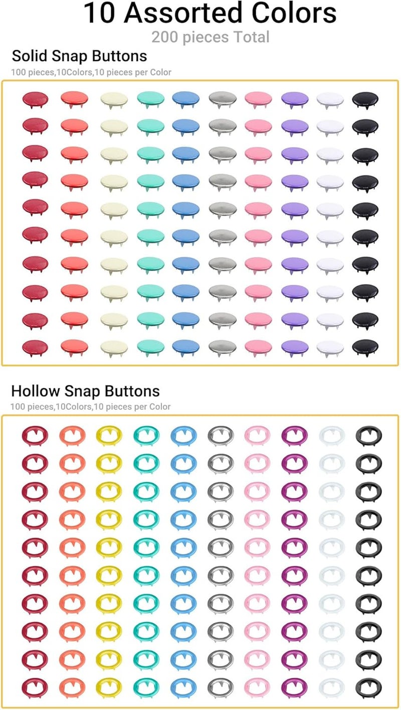 Forimaluence 200 Sets Metal Snap Buttons with Fastener Pliers Press Tool Kit,Multicolor Mixing Hollow Sewing Snaps for Fabric,Prong Snap Button Kits for DIY Crafting Clothing Sewing (9.5mm / 800 PCS) - Image 5